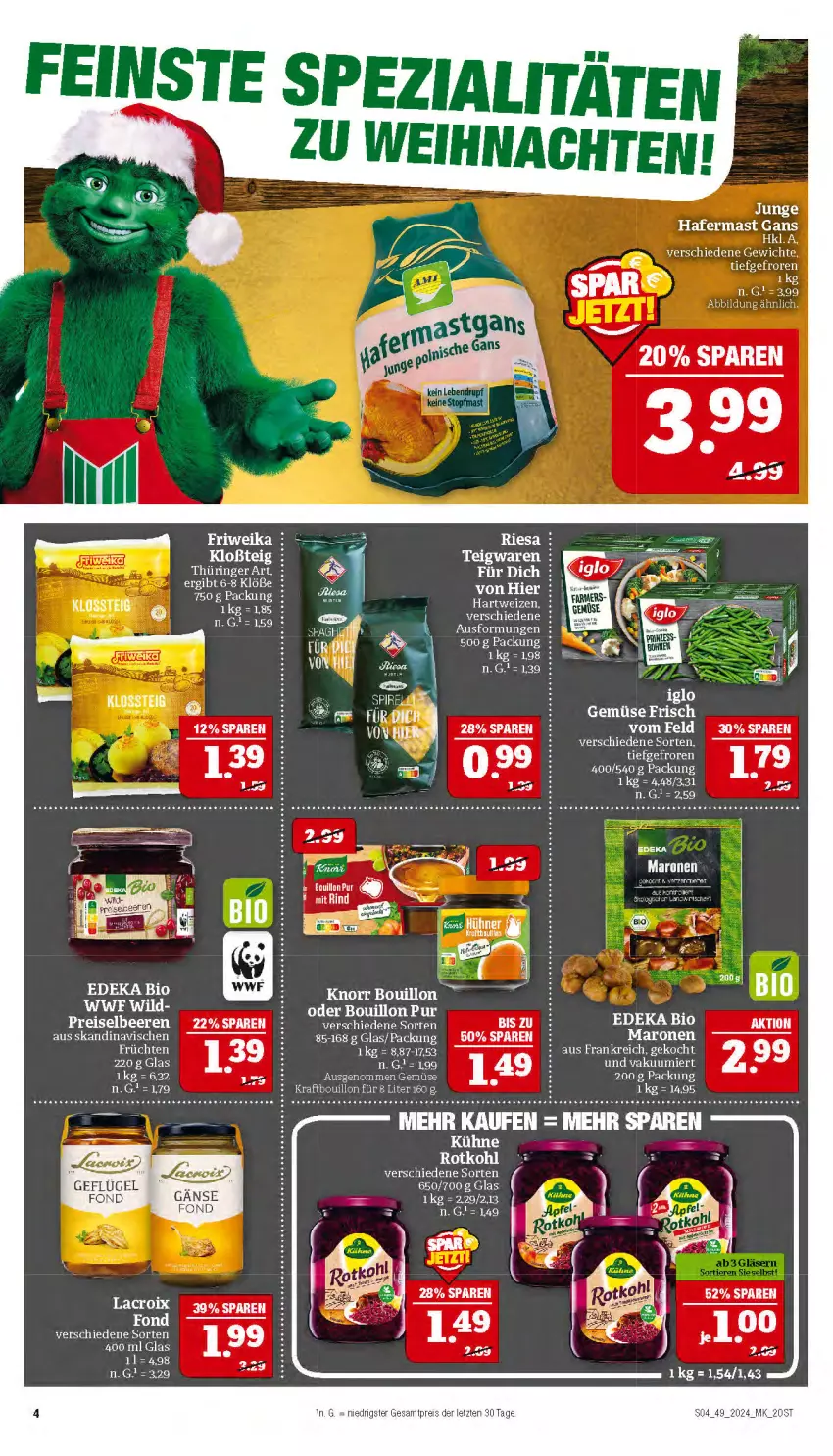 Aktueller Prospekt Marktkauf - Prospekt - von 01.12 bis 07.12.2024 - strona 4 - produkty: beere, beeren, bio, deka, edeka bio, eis, früchte, früchten, Geflügel, hafer, hartweizen, knorr, Kühne, LG, reis, riesa, rind, ring, Spezi, tee, teigwaren, Ti, weihnachten, Wild, ZTE