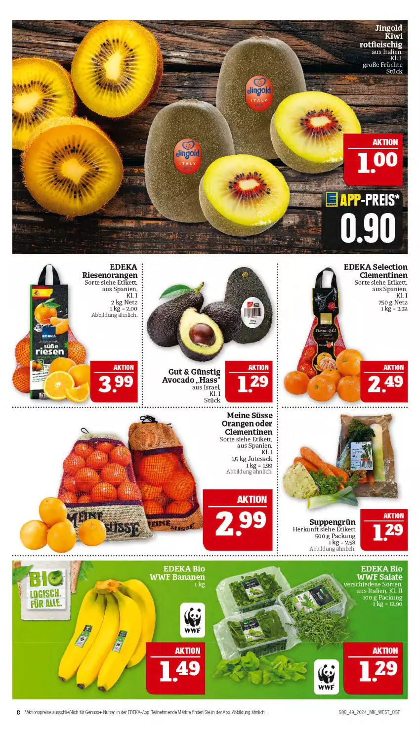 Aktueller Prospekt Marktkauf - Prospekt - von 01.12 bis 07.12.2024 - strona 8 - produkty: aktionspreis, avocado, clementinen, deka, eis, fleisch, nuss, orange, orangen, reis, sac, salat, salate, suppe, suppen, tesa, Ti