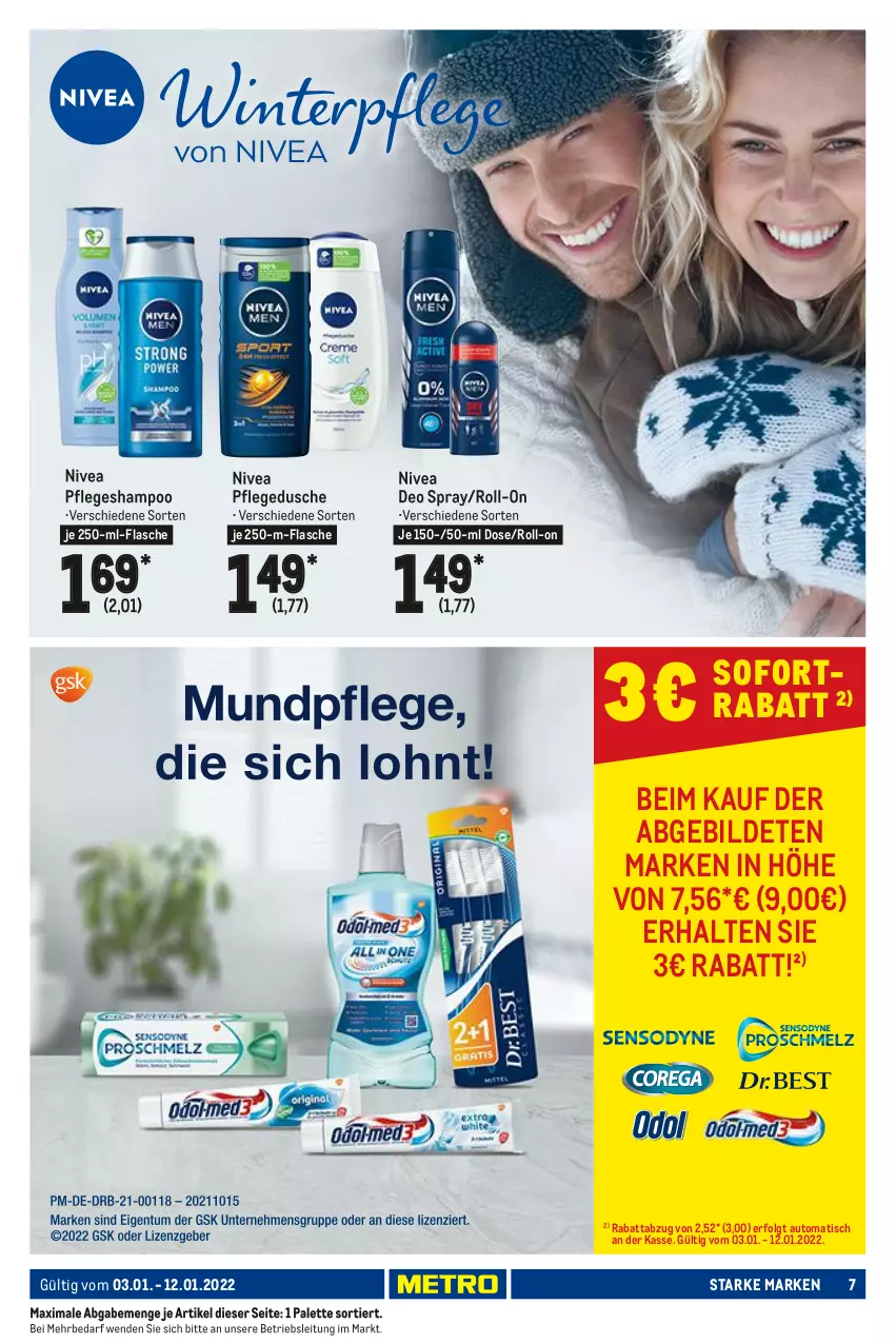 Aktueller Prospekt Metro - Starke Marken - von 03.01 bis 12.01.2022 - strona 7 - produkty: auto, deo, deo spray, dusche, flasche, LG, nivea, Palette, pflegedusche, roll-on, shampoo, sofortrabatt, Ti, tisch