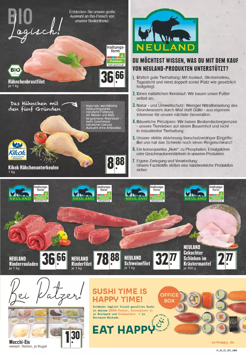 Aktueller Prospekt Edeka - Angebote der Woche - von 03.04 bis 08.04.2023 - strona 21 - produkty: auer, Bau, Bauer, bio, brustfilet, decke, eis, elle, ente, filet, fleisch, hähnchenbrust, hähnchenbrustfilet, kräuter, Kugel, LG, mac, Mantel, natur, nuss, reis, rel, rind, rinder, rinderfilet, Rinderroulade, rinderrouladen, ring, rouladen, schwein, Sushi, Ti, Tiere, wasser, wein, WICK