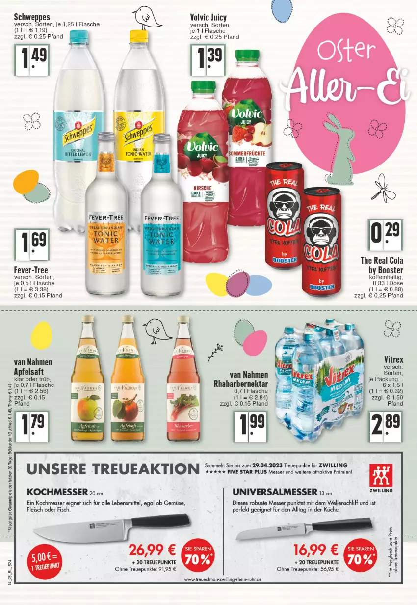 Aktueller Prospekt Edeka - Angebote der Woche - von 03.04 bis 08.04.2023 - strona 24 - produkty: apfel, apfelsaft, böklunder, cola, eis, elle, fever-tree, fisch, flasche, fleisch, kirsch, kirsche, küche, lebensmittel, messer, Nektar, reis, rhabarber, saft, schweppes, Ti, uhr, vitrex, volvic, ZTE