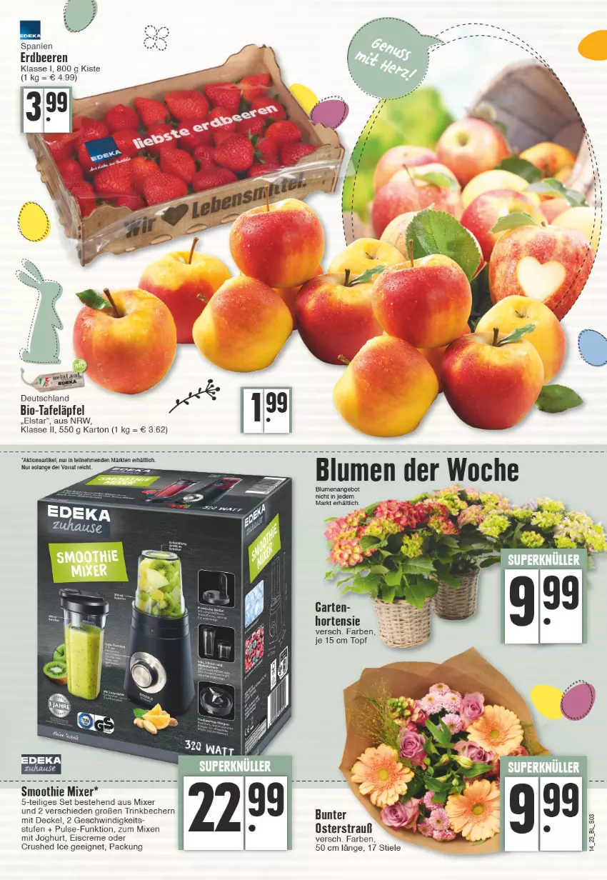 Aktueller Prospekt Edeka - Angebote der Woche - von 03.04 bis 08.04.2023 - strona 3 - produkty: angebot, Becher, beere, beeren, bio, blume, blumen, creme, crushed ice, decke, Deckel, eis, eiscreme, erdbeere, erdbeeren, Garten, hortensie, joghur, joghurt, Mixer, smoothie, tafeläpfel, Ti, topf, trinkbecher