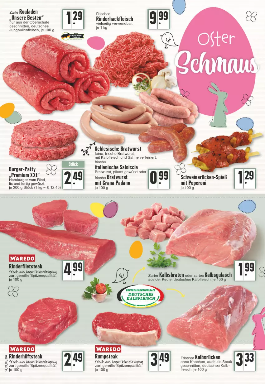 Aktueller Prospekt Edeka - Angebote der Woche - von 03.04 bis 08.04.2023 - strona 6 - produkty: bratwurst, eis, filet, filets, fleisch, gewürz, grana, grana padano, gulasch, hackfleisch, hüftsteak, jungbullen, Kalbfleisch, LG, mit kalbfleisch, padano, peperoni, Peroni, Rana, rind, rinder, rinderfilet, rinderhackfleisch, rouladen, rum, rumpsteak, rwe, sahne, salsiccia, Schal, Schale, schnitten, schwein, schweine, schweinerücken, spitzenqualität, steak, Ti, wein, weine, wurst