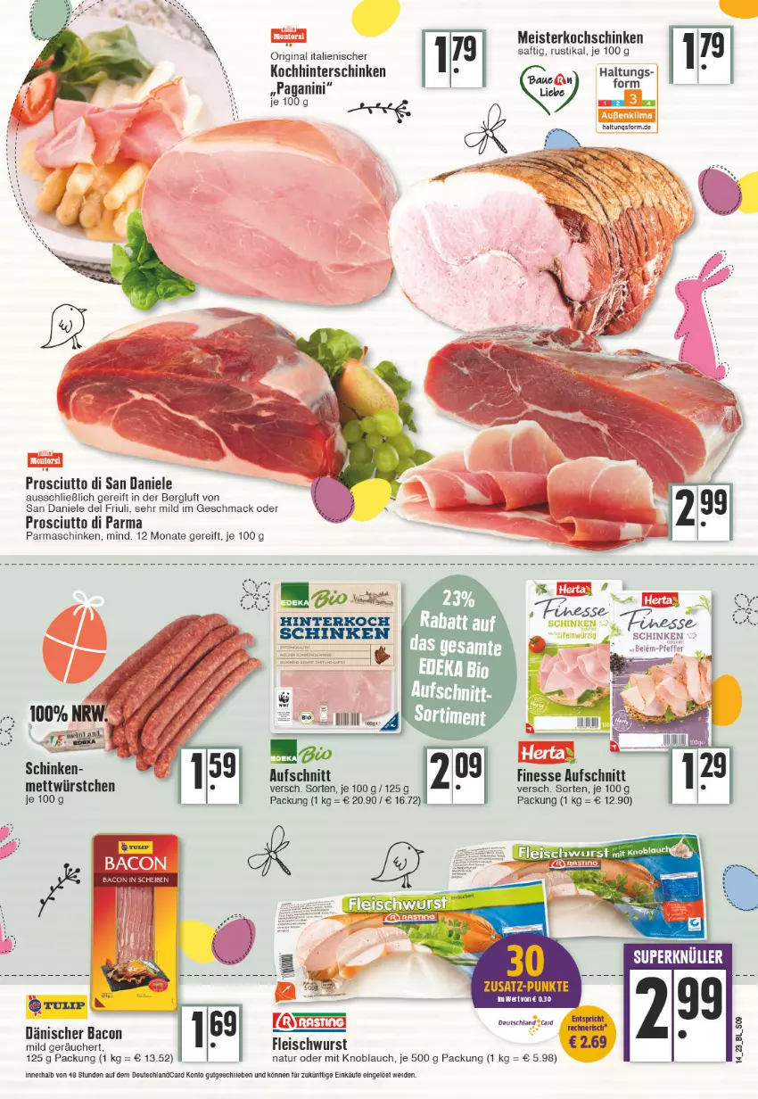 Aktueller Prospekt Edeka - Angebote der Woche - von 03.04 bis 08.04.2023 - strona 9 - produkty: aufschnitt, bacon, eis, erde, finesse, fleisch, fleischwurst, gin, hinterschinken, knoblauch, kochschinken, mac, Meister, Mett, mit knoblauch, natur, parmaschinken, pfeffer, prosciutto, Prosciutto di San Daniele, schinken, Ti, wurst, würstchen