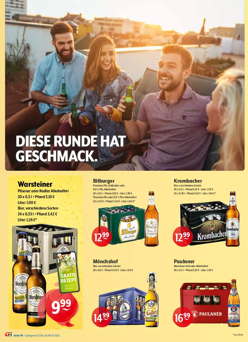 Aktueller Prospekt Getraenke Hoffmann - Prospekte - von 27.06 bis 09.07.2022 - strona 10 - produkty: alkohol, berliner, berliner kindl, bier, bitburger, burger, cola, desperados, eis, elle, flensburger, jever, kellerbier, Kloster Andechs, krombache, krombacher, mac, malz, mars, Mixer, mixery, mönchshof, Moy Bier, natur, oder radler, Paula, paulaner, pils, pilsener, premium pils, radler, rezept, schöfferhofer, steiner, Ti, tyskie, urtyp, warsteiner