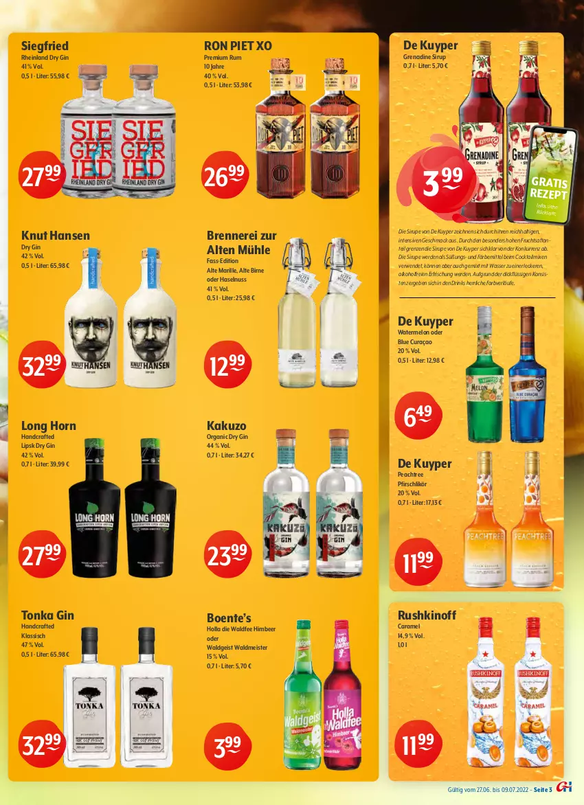 Aktueller Prospekt Getraenke Hoffmann - Prospekte - von 27.06 bis 09.07.2022 - strona 3 - produkty: alkohol, caramel, cocktail, drink, drinks, dry gin, eis, ente, erde, frucht, fruchtsaft, gin, haselnuss, himbeer, likör, limo, mac, Meister, nuss, rezept, rum, rwe, saft, Schal, Schale, sirup, Ti, waldmeister, wasser, zitrone, zitronen, zucker