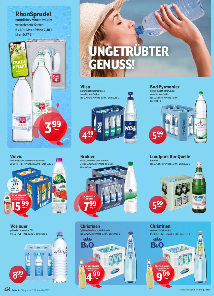 Aktueller Prospekt Getraenke Hoffmann - Prospekte - von 27.06 bis 09.07.2022 - strona 8 - produkty: alkohol, Alwa, Astra, auer, Bad, bier, bio, budweiser, eis, elle, erdinger, flasche, gin, kräuter, limo, mineralwasser, monte, natur, natürliches mineralwasser, nuss, pils, pilsener, radler, reis, rel, rezept, RhönSprudel, Sprudel, tee, Ti, veltins, veltins pilsener, vilsa, volvic, vöslauer, wasser, weissbier