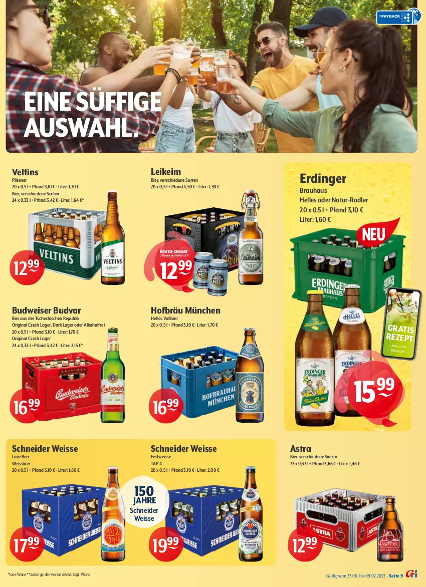 Aktueller Prospekt Getraenke Hoffmann - Prospekte - von 27.06 bis 09.07.2022 - strona 9 - produkty: alkohol, Alwa, Astra, auer, Bad, bier, bio, budweiser, eis, elle, erdinger, flasche, gin, kräuter, limo, mineralwasser, monte, natur, natürliches mineralwasser, nuss, pils, pilsener, radler, reis, rel, rezept, RhönSprudel, Sprudel, tee, Ti, veltins, veltins pilsener, vilsa, volvic, vöslauer, wasser, weissbier