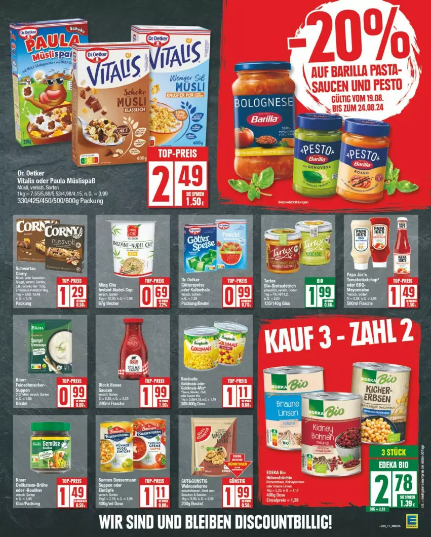 Aktueller Prospekt Edeka - Prospekte - von 19.08 bis 24.08.2024 - strona 11 - produkty: barilla, Brühe, eis, pasta, reis, sauce, saucen, tee, Ti, top-preis