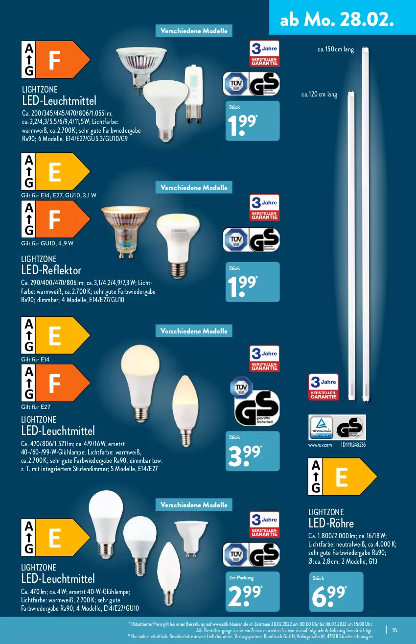 Aktueller Prospekt Aldi Nord - Aldi-Vorschau - von 28.02 bis 05.03.2022 - strona 15 - produkty: aldi, blume, blumen, dell, dimmer, eis, elle, erde, hero, Lampe, leuchtmittel, LG, lightzone, Mode, reis, Ti, uhr