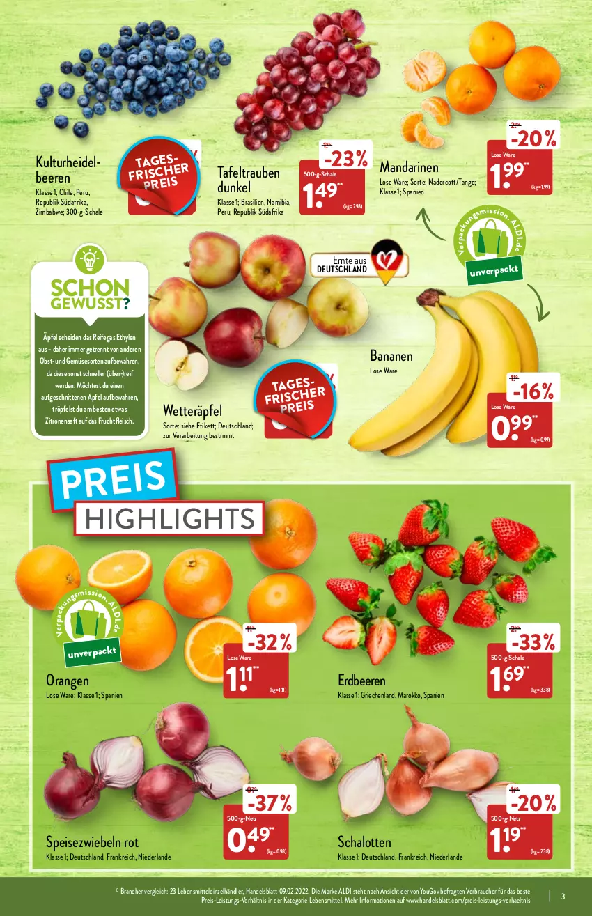 Aktueller Prospekt Aldi Nord - Aldi-Vorschau - von 28.02 bis 05.03.2022 - strona 3 - produkty: aldi, apfel, banane, bananen, beere, beeren, eis, elle, erdbeere, erdbeeren, erde, fleisch, frucht, fruchtfleisch, heidelbeere, heidelbeeren, lebensmittel, mandarine, mandarinen, obst, orange, orangen, Rauch, reis, saft, Schal, Schale, Schalotte, schnitten, Speisezwiebeln, tafeltrauben, Ti, trauben, und gemüse, Yo, zitrone, zitronen, zitronensaft, zwiebel, zwiebeln