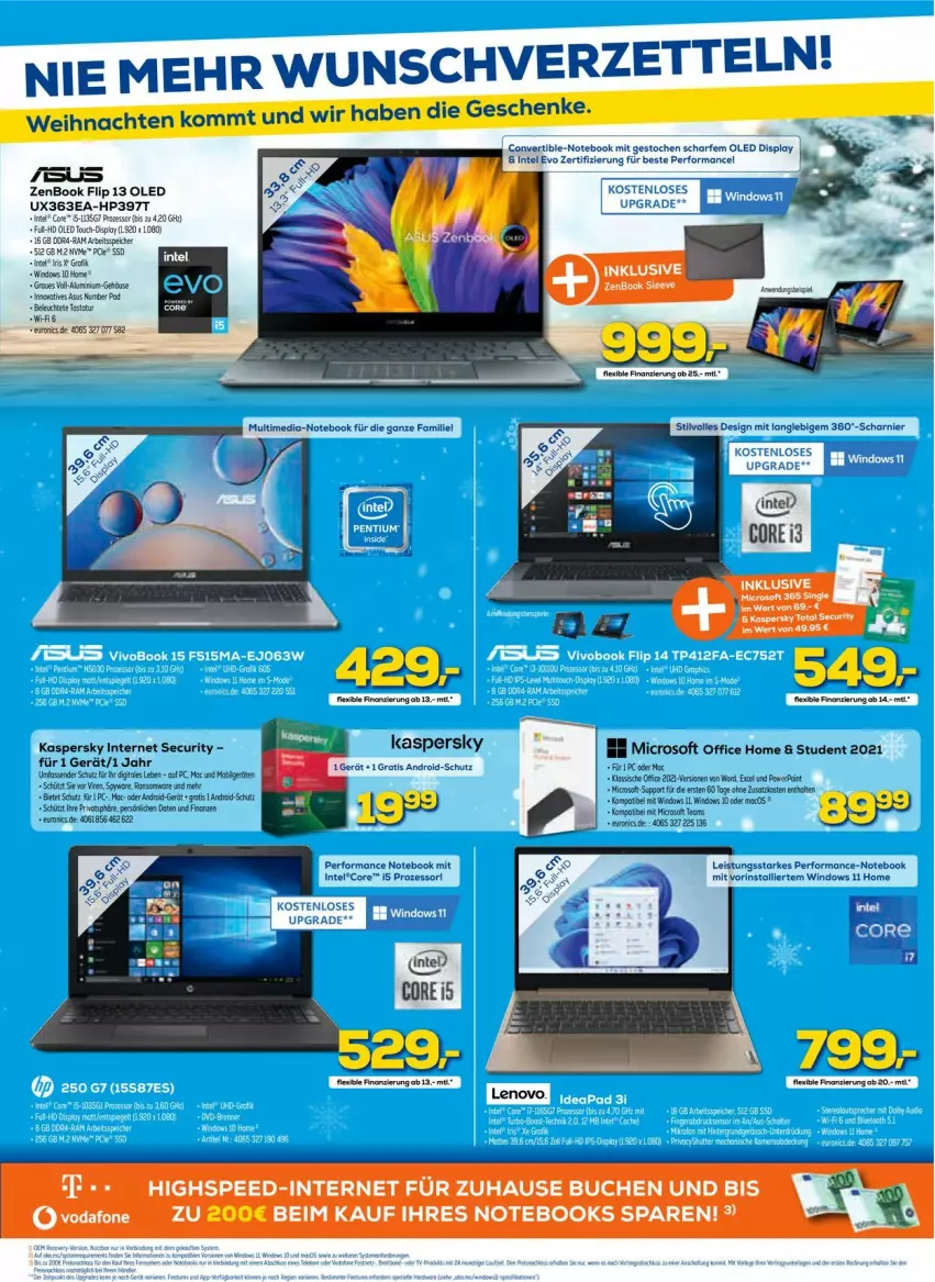 Aktueller Prospekt Euronics - Prospekte - von 08.12 bis 15.12.2021 - strona 3 - produkty: buch, dip, HP, Intel, lenovo, mac, notebook, notebooks, office, spee, ssd, Ti, vodafone