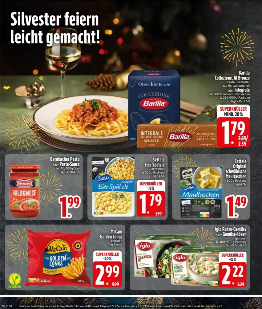 Aktueller Prospekt Edeka - Prospekte - von 30.12.2025 bis 04.01.2026 - strona 10 - produkty: barilla, beutel, eier, eis, Golden Longs, hartweizen, iglo, korn, maultaschen, mccain, rahm-gemüse, reis, settele, Tasche, taschen, ZTE