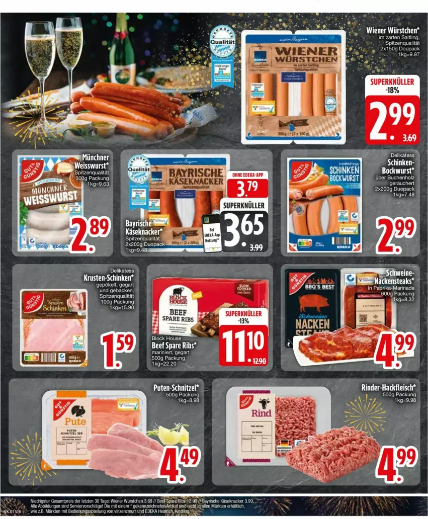 Aktueller Prospekt Edeka - Prospekte - von 30.12.2025 bis 04.01.2026 - strona 18 - produkty: Abtei, beef, bockwurst, Brei, buch, deka, eis, Holz, Käse, knacker, reis, schinken, spare ribs, spitzenqualität, Ti, wiener, wiener würstchen, wurst, würstchen, ZTE