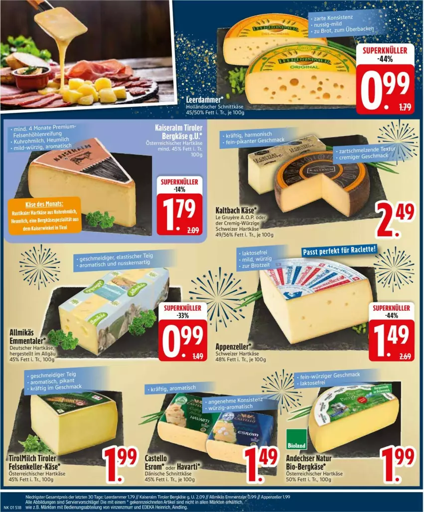 Aktueller Prospekt Edeka - Prospekte - von 30.12.2025 bis 04.01.2026 - strona 20 - produkty: Allmikäs, andechser natur, appenzeller, Bergkäse, bio, eis, elle, emmentaler, esrom, hartkäse, Kaiser, Käse, leerdammer, LG, milch, natur, reis, schnittkäse, schweizer hartkäse, Ti, ZTE