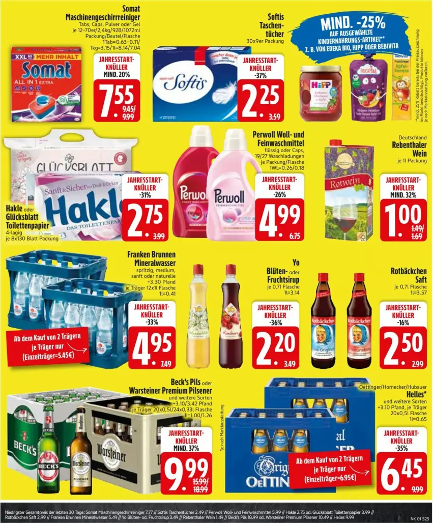 Aktueller Prospekt Edeka - Prospekte - von 30.12.2025 bis 04.01.2026 - strona 27 - produkty: Alwa, beck's, beutel, Blüte, brunnen, Cap, elle, feinwaschmittel, flasche, franken brunnen, frucht, geschirr, mineralwasser, natur, papier, perwoll, pils, pilsener, premium pils, reiniger, rel, saft, sirup, somat, steiner, tee, Ti, warsteiner, waschmittel, wasser, wein, Yo