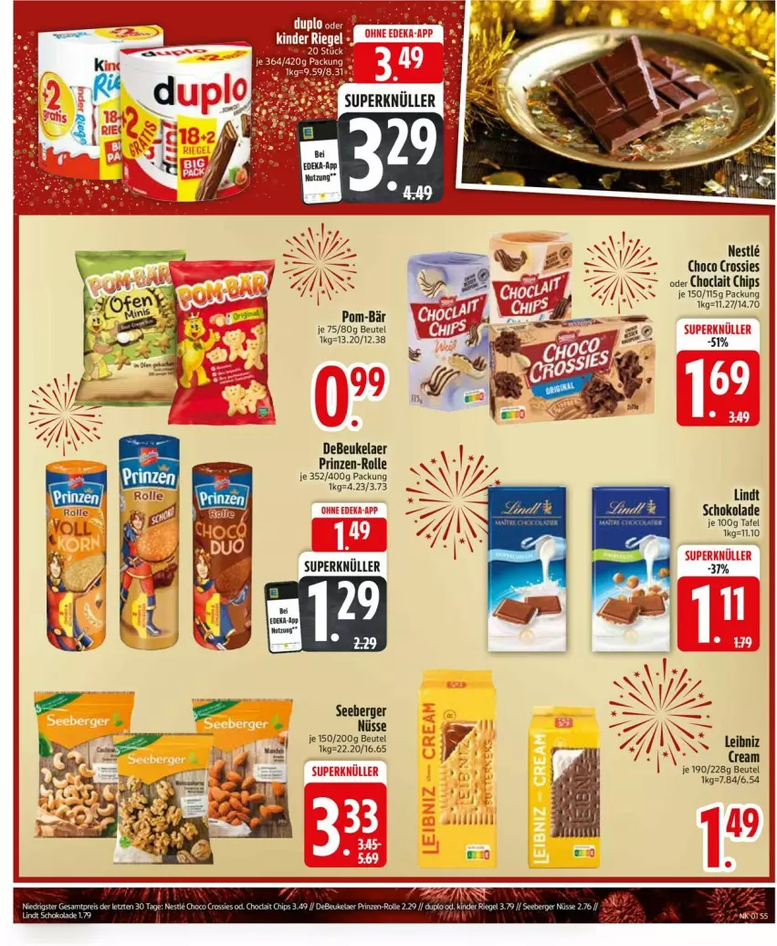 Aktueller Prospekt Edeka - Prospekte - von 30.12.2025 bis 04.01.2026 - strona 7 - produkty: Berger, beutel, chips, choclait chips, debeukelaer, leibniz, lindt, pom-bär, schoko, schokolade, seeberger