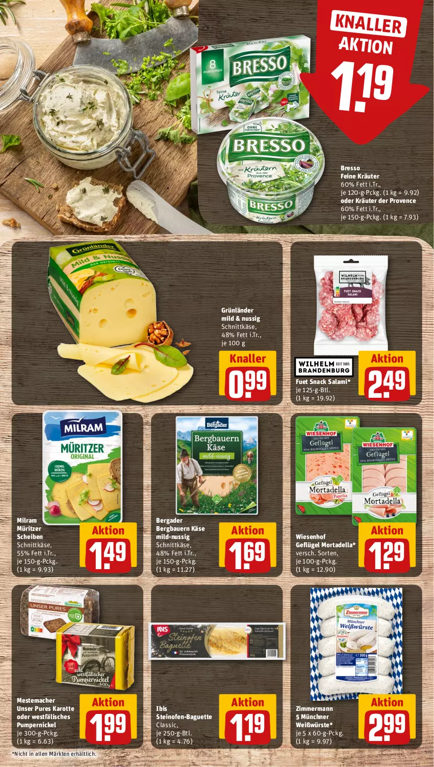 Aktueller Prospekt Rewe - Prospekte - von 12.02 bis 17.02.2024 - strona 9 - produkty: auer, baguette, Bau, Bauer, bergader, bresso, dell, Geflügel, grünländer, Käse, kräuter, mac, mestemacher, milram, mortadella, nuss, oder kräuter, Ofen, Pumpernickel, salami, schnittkäse, snack, steinofen, Steinofen-Baguette, Ti, wiesenhof