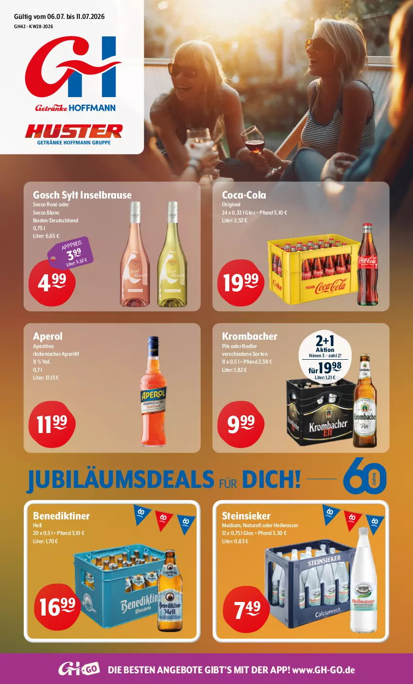 Aktueller Prospekt Getraenke Hoffmann - Prospekte - von 06.07 bis 11.07.2026 - strona 1 - produkty: angebot, angebote, aperitif, aperol, Bad, Benediktiner, brause, coca-cola, cola, ecco, eis, gin, Jubiläums, krombache, krombacher, krombacher pils, natur, oder radler, pils, radler, rel, Steinsieker, Ti, wasser