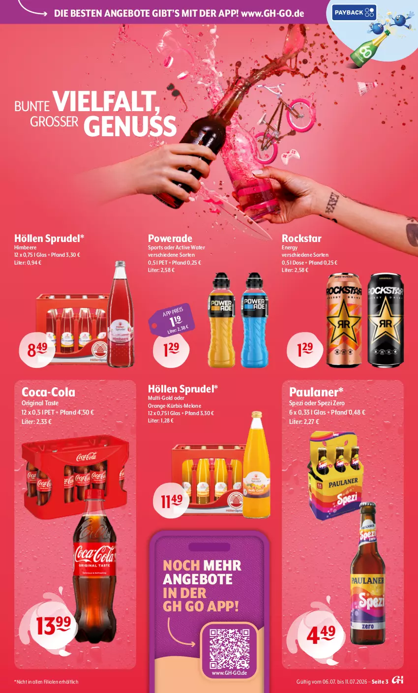 Aktueller Prospekt Getraenke Hoffmann - Prospekte - von 06.07 bis 11.07.2026 - strona 3 - produkty: angebot, angebote, beere, coca-cola, cola, eis, gin, himbeer, himbeere, Kürbis, melone, nuss, orange, Paula, paulaner, Rockstar, Spezi, Sport, Sprudel, Ti