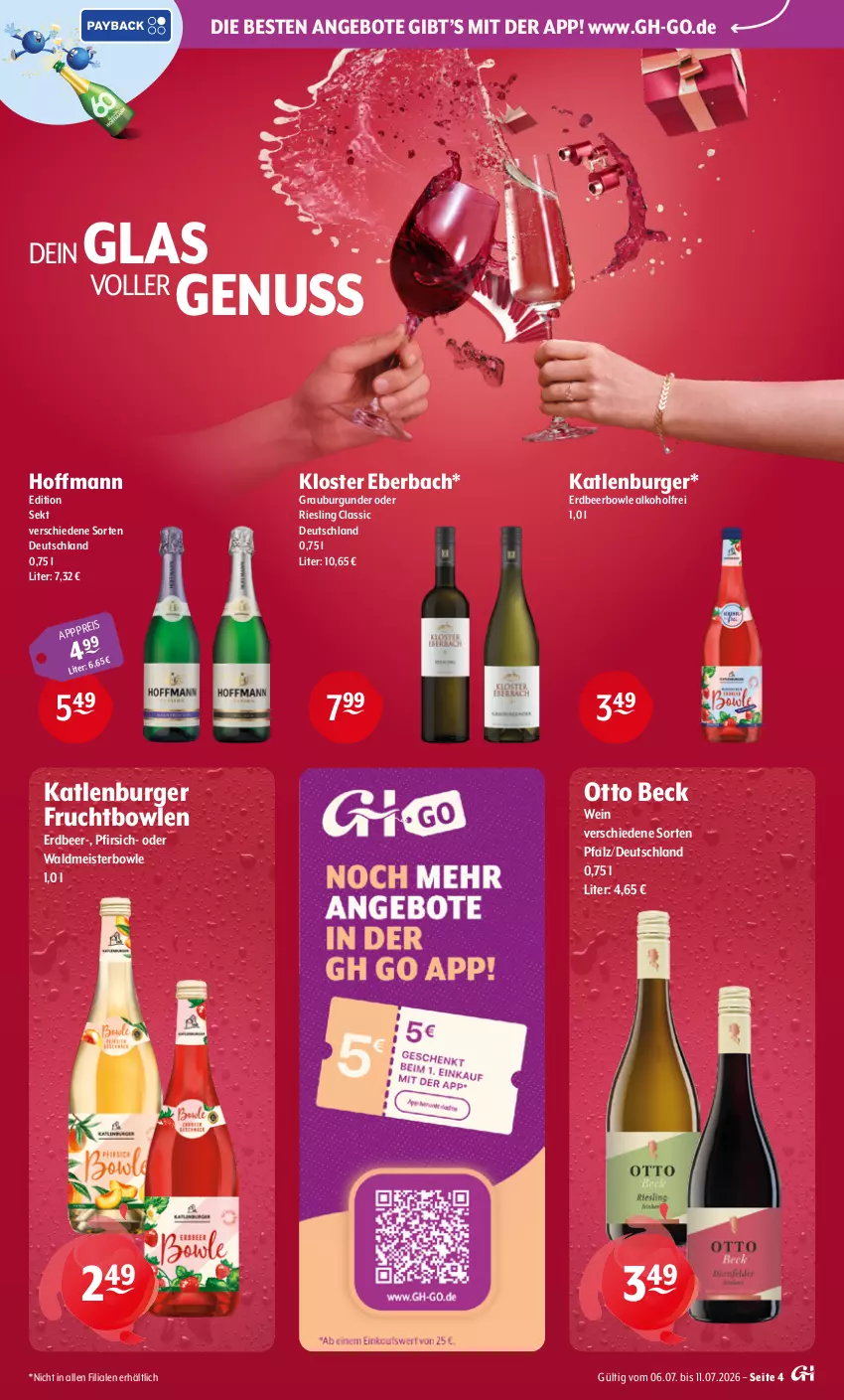 Aktueller Prospekt Getraenke Hoffmann - Prospekte - von 06.07 bis 11.07.2026 - strona 4 - produkty: alkohol, angebot, angebote, bowle, burger, burgunder, eis, frucht, grauburgunder, katlenburger, Kloster Eberbach, Meister, nuss, pfirsich, riesling, sekt, Ti, waldmeister, wein