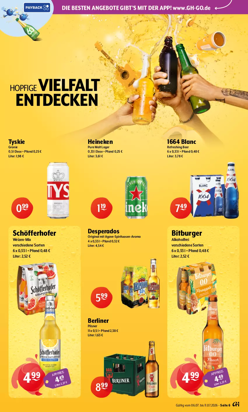 Aktueller Prospekt Getraenke Hoffmann - Prospekte - von 06.07 bis 11.07.2026 - strona 6 - produkty: alkohol, angebot, angebote, berliner, bitburger, burger, decke, desperados, eis, gin, heineken, pils, pilsner, schöfferhofer, spirituosen, Ti, tyskie
