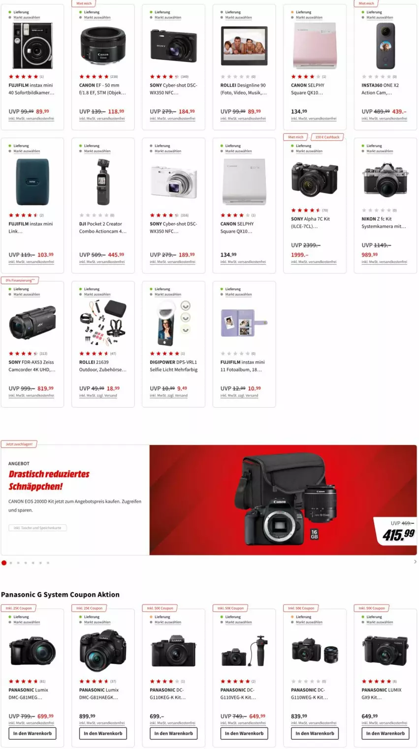 Aktueller Prospekt Media Markt - Prospekte - von 07.12 bis 14.12.2021 - strona 9 - produkty: actioncam, aeg, angebot, angebotspreis, asti, canon, coupon, deo, DJI, eis, kamera, korb, lumix, ndk, nikon, panasonic, reifen, reis, rollei, schnäppchen, sony, systemkamera, Ti, tisch, uhd, versandkostenfrei