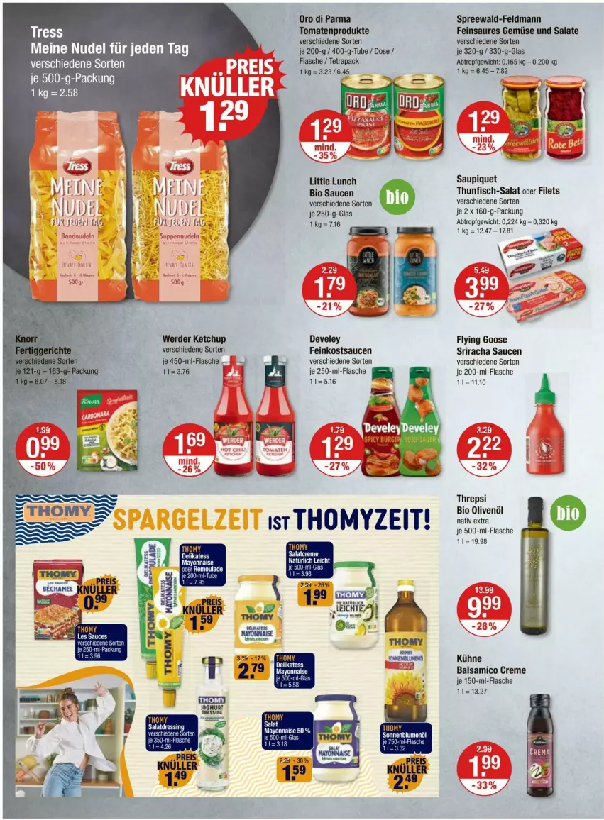 Aktueller Prospekt Vmarkt - Prospekte - von 27.06 bis 03.07.2024 - strona 8 - produkty: balsam, balsamico, bio, creme, filet, filets, fisch, flasche, je 500-ml-flasche, Kühne, nudel, olive, oliven, olivenöl, salat, salate, sauce, saucen, saupiquet, spreewald-feldmann, Sriracha, thunfisch, Ti