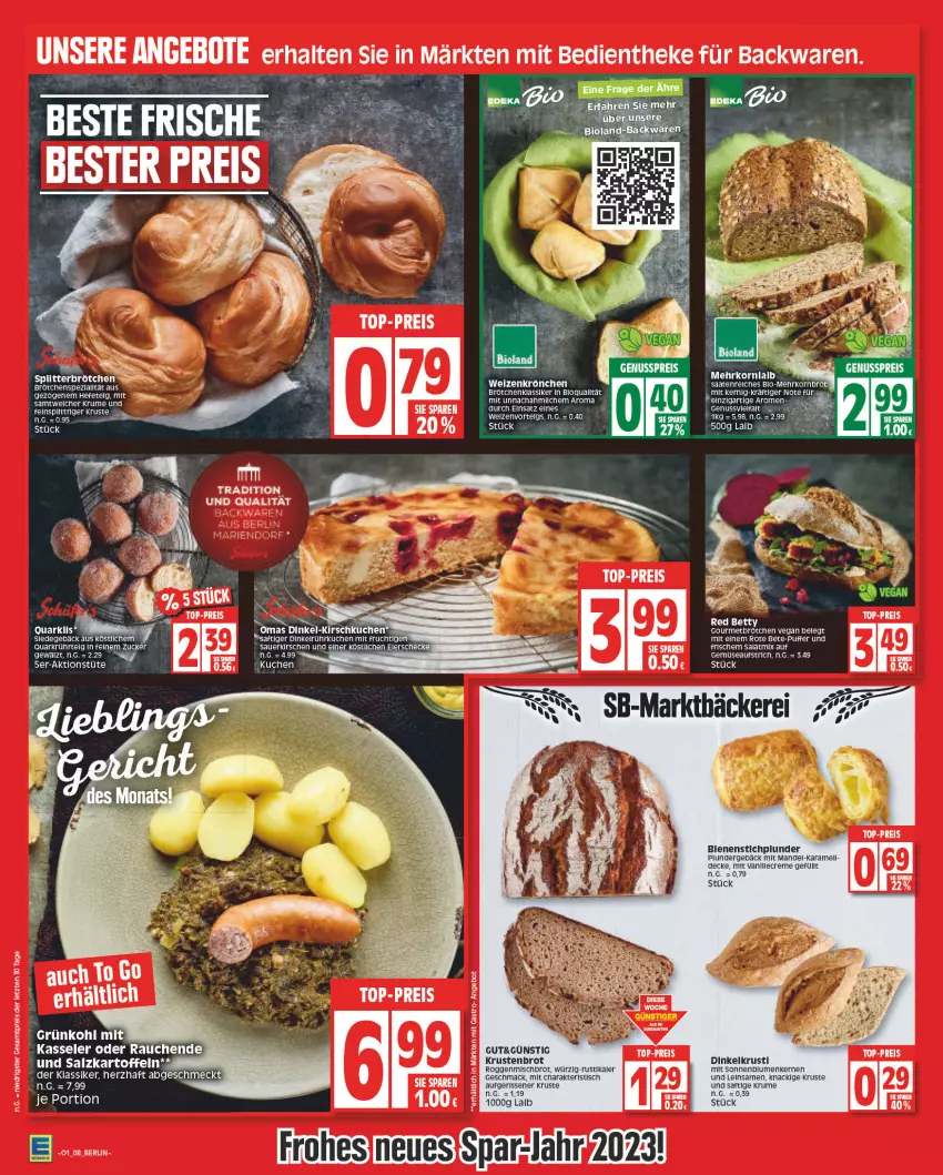 Aktueller Prospekt Edeka - Angebote der Woche - von 02.01 bis 07.01.2023 - strona 8 - produkty: angebot, angebote, aufstrich, backwaren, blume, blumen, brot, brötchen, creme, decke, eis, Elan, ente, Hefe, HP, karamell, kartoffel, kartoffeln, korn, Krustenbrot, kuchen, LG, mac, mandel, Plunder, quark, reis, rote bete, rum, saft, salat, Salatmix, salz, sonnenblume, sonnenblumen, Sonnenblumenkerne, sonnenblumenkernen, Ti, tisch, top-preis, Tüte, ZTE, zucker