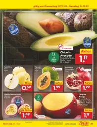 Gazetka promocyjna Netto Marken-Discount - Filial-Angebote - Gazetka - ważna od 24.12 do 24.12.2022 - strona 37 - produkty: angebot, asti, avocado, bestpreis, chiquita, eis, grana, Granatäpfel, mango, Nashi, Papaya, Rana, reis, Schal, Schale, Ti, tisch, ZTE