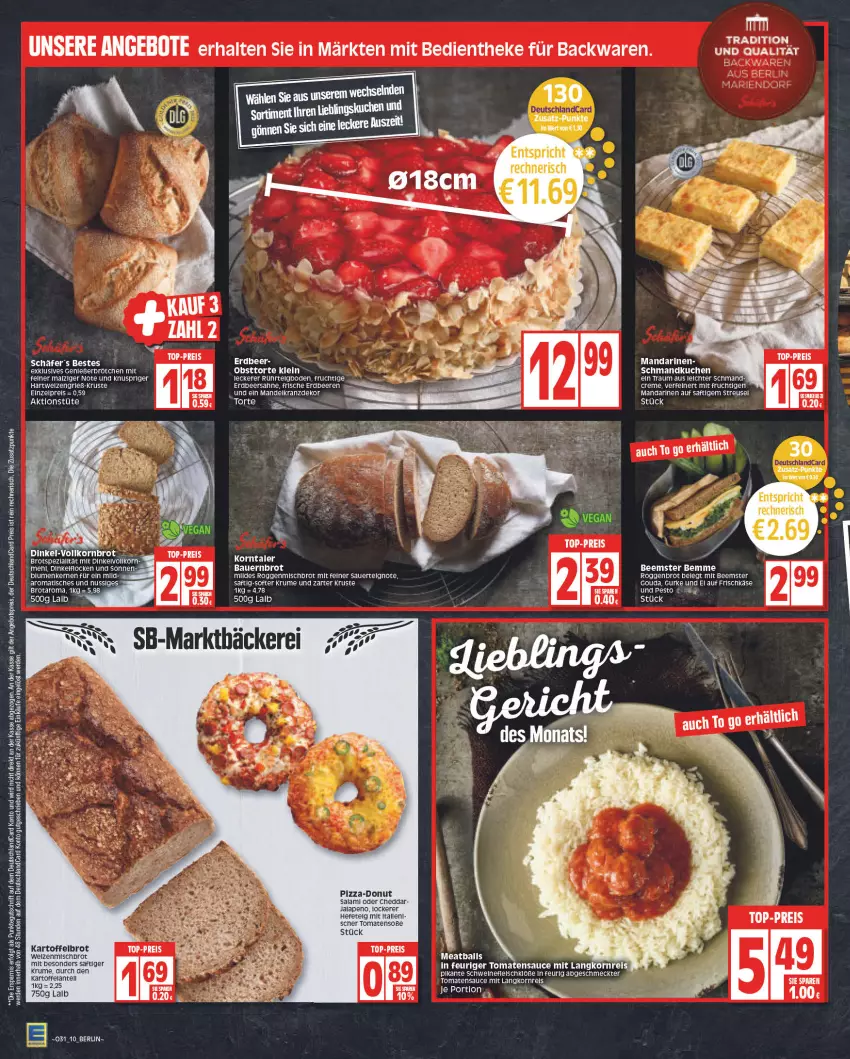 Aktueller Prospekt Edeka - Angebote der Woche - von 25.07 bis 30.07.2022 - strona 10 - produkty: angebot, angebote, angebotspreis, auer, backwaren, ball, Bau, Bauer, Beemster, brot, brötchen, creme, deutschlandcard, Donut, eis, Elan, elle, erde, frischkäse, frucht, gouda, gurke, Hefe, kartoffel, Kartoffelbrot, Käse, korn, Kranz, kuchen, Langkornreis, LG, malz, mandarine, mandarinen, mit frucht, ndk, nuss, obst, pizza, reis, rel, rum, saft, salami, sauce, schmand, Soße, tee, Ti, tisch, tomate, tomaten, tomatensauce, top-preis, torte, Tüte