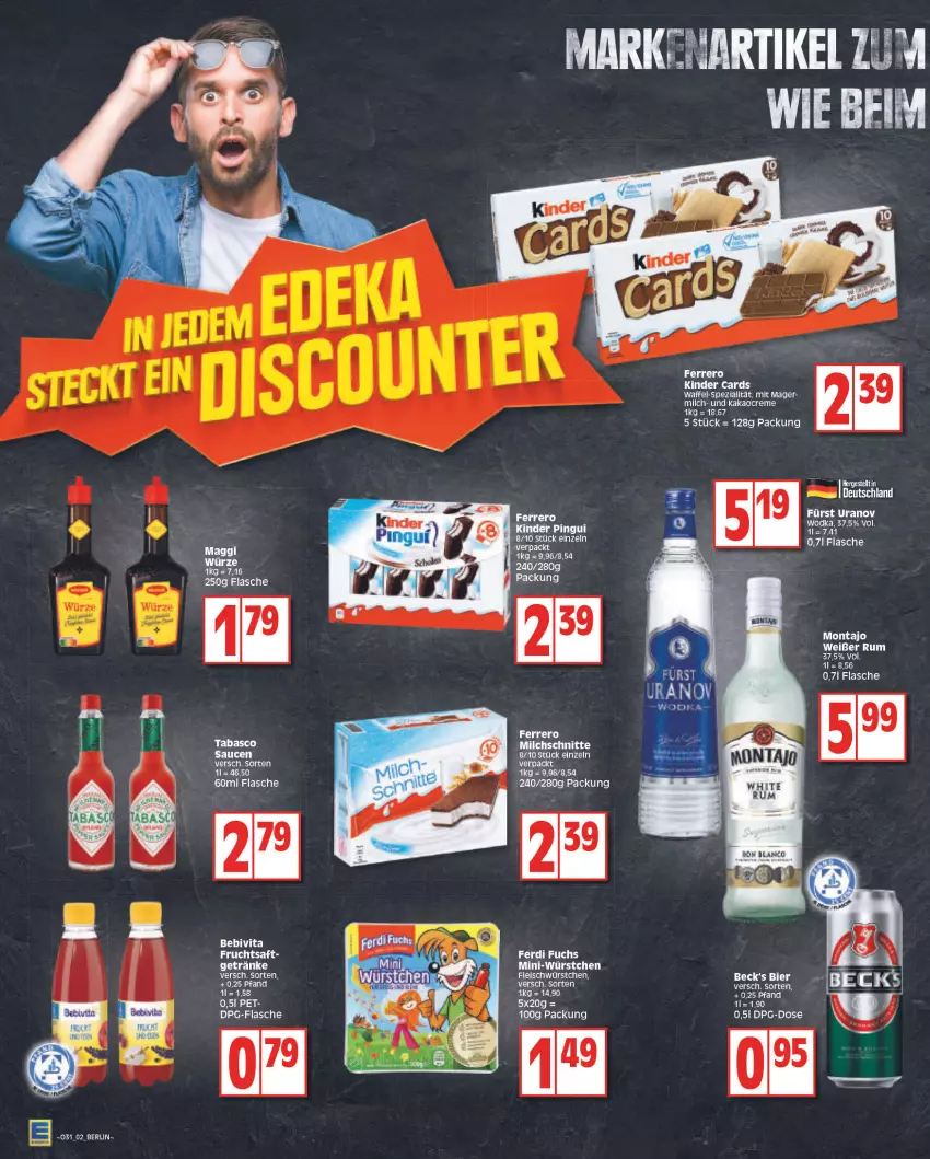 Aktueller Prospekt Edeka - Angebote der Woche - von 25.07 bis 30.07.2022 - strona 2 - produkty: bebivita, creme, eis, ferrero, flasche, fleisch, frucht, fruchtsaft, getränk, getränke, kakao, LG, maggi, milch, rum, saft, sauce, saucen, Spezi, tabasco, vita, würstchen