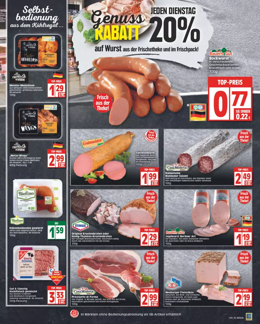 Aktueller Prospekt Edeka - Angebote der Woche - von 25.07 bis 30.07.2022 - strona 5 - produkty: arla, aufschnitt, backofen, braten, bratenaufschnitt, burger, eis, elle, felgen, fleisch, geback, gewürz, gin, grill, hackfleisch, hackfleisch gemischt, honig, HP, krone, krustenbraten, LG, mac, marinade, medaillons, Meister, Neuburger, nuss, Ofen, prosciutto, Prosciutto di Parma, reis, rind, rwe, saft, schnitten, Ti, top-preis, wurst