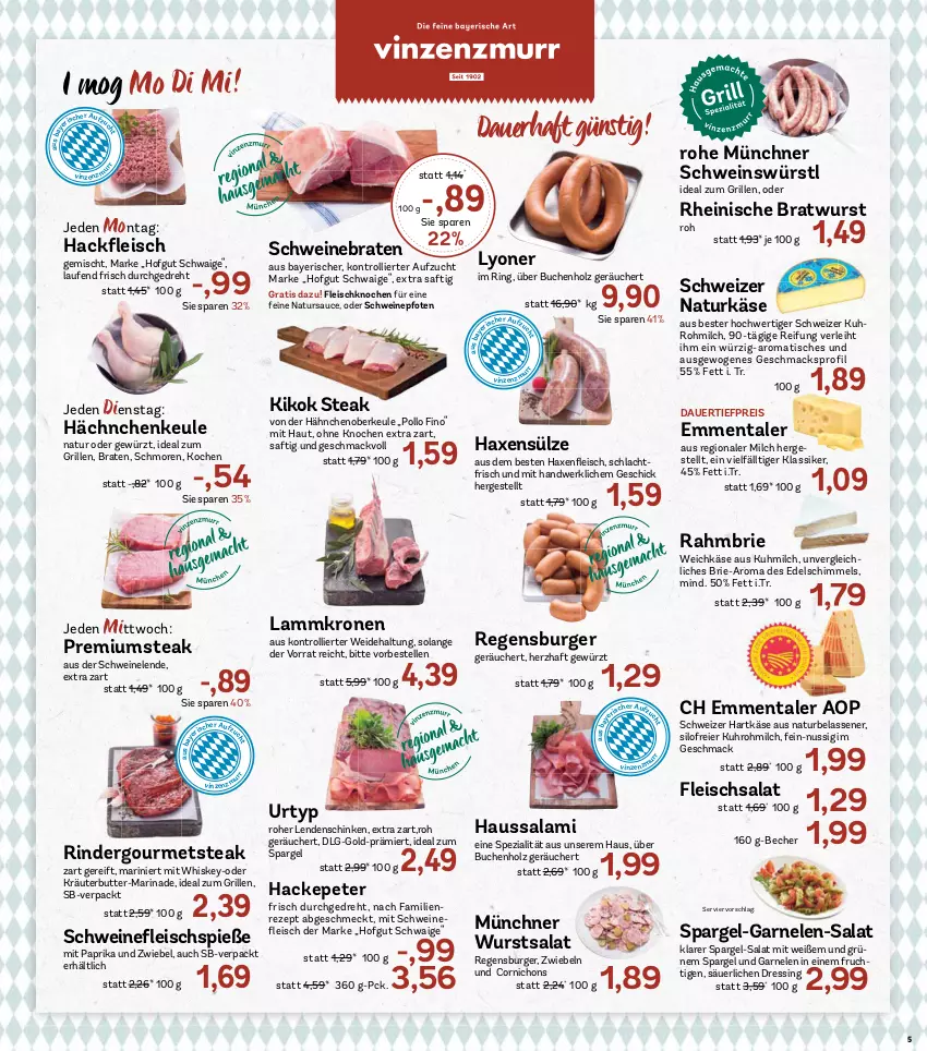 Aktueller Prospekt Aez - Prospekte - von 26.05 bis 30.05.2026 - strona 5 - produkty: auer, axe, Becher, braten, bratwurst, brie, buch, burger, butter, dauertiefpreis, dressing, eier, eis, elle, emmentaler, fleisch, fleischsalat, Fleischspieße, frucht, garnelen, gewürz, grill, hackfleisch, hackfleisch gemischt, hartkäse, Haussalami, Haxe, hofgut, Holz, ideal zum grillen, Käse, kräuter, kräuterbutter, krone, lamm, Lammkrone, Laufen, LG, lyoner, mac, marinade, milch, mit paprika, natur, nuss, oder kräuter, paprika, Pollo Fino, regensburger, reis, rezept, rind, rinder, ring, saft, salami, salat, sauce, schinken, schwein, schweine, schweinebraten, schweinefleisch, schweizer hartkäse, spargel, Spezi, steak, Ti, tiefpreis, tisch, trolli, uhr, urtyp, weichkäse, wein, weine, whiskey, wurst, Yo, zwiebel, zwiebeln