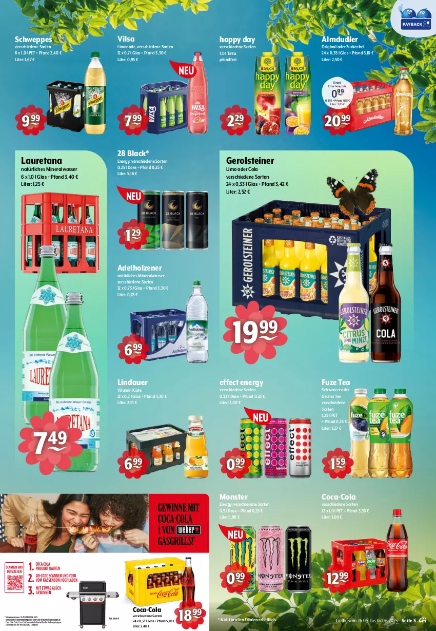 Aktueller Prospekt Getraenke Hoffmann - Prospekte - von 26.05 bis 07.06.2025 - strona 3 - produkty: adelholzener, almdudler, Alwa, auer, coca-cola, cola, Effect, eis, flasche, fuze tea, gerolsteine, gerolsteiner, gin, grüner tee, Happy Day, Holz, lack, limo, limonade, mineralwasser, monster, natürliches mineralwasser, reis, schweppes, steiner, tee, Ti, vilsa, vita, wasser, zucker