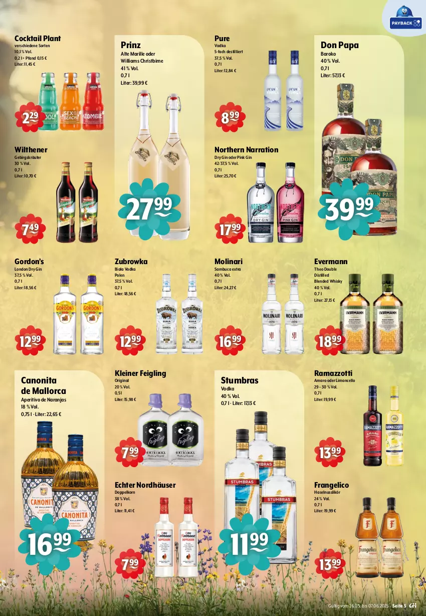 Aktueller Prospekt Getraenke Hoffmann - Prospekte - von 26.05 bis 07.06.2025 - strona 5 - produkty: amaro, canon, cocktail, doppelkorn, dry gin, frangelico, gin, gordon, Gordon’s, haselnuss, kleiner feigling, korn, kräuter, leine, likör, limo, london dry, london dry gin, Molinari, nuss, rama, ramazzott, ramazzotti, sambuca, Ti, vodka, whisky, wilthener, zott
