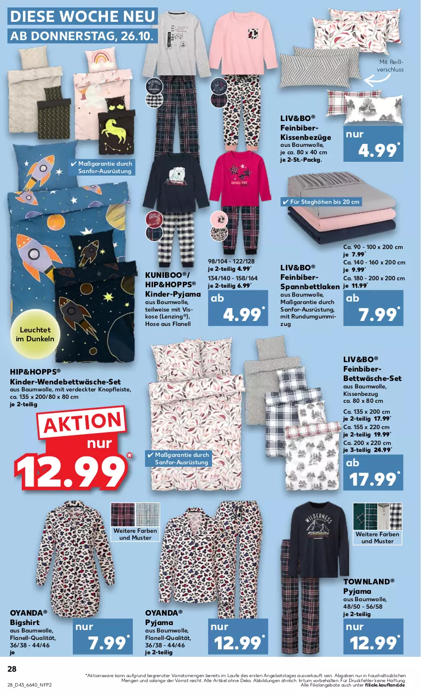 Aktueller Prospekt Kaufland - Prospekt - von 26.10 bis 01.11.2023 - strona 28 - produkty: angebot, angebote, Bau, baumwolle, bett, bettwäsche, eis, erde, hose, Kinder, kissen, Kissenbezug, lenzing, Leuchte, Pyjama, shirt, spannbettlaken, Ti, wendebettwäsche, wolle, ZTE