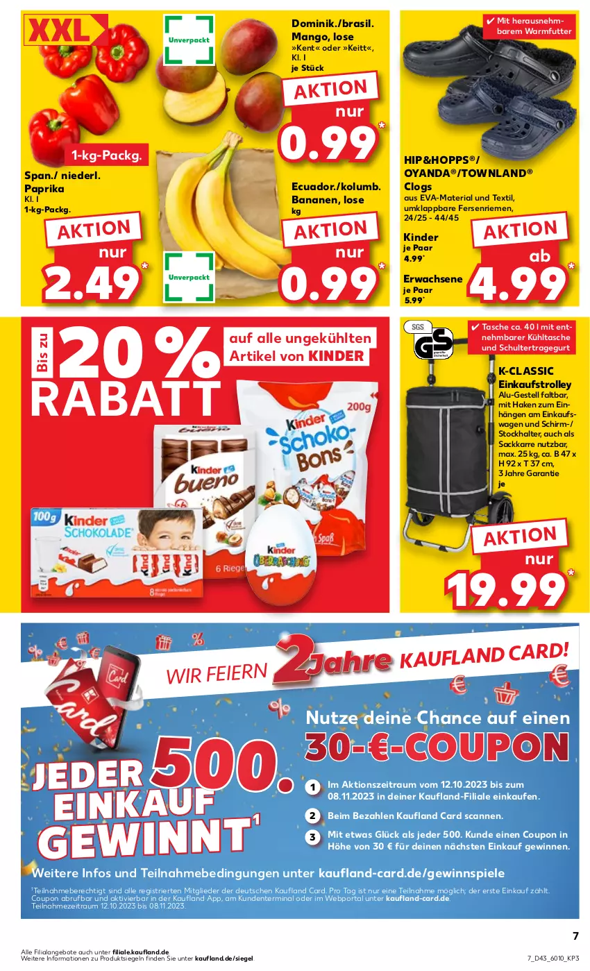 Aktueller Prospekt Kaufland - Prospekt - von 26.10 bis 01.11.2023 - strona 7 - produkty: angebot, angebote, banane, bananen, Clogs, coupon, eier, ente, gewinnspiel, Kinder, kühltasche, mango, paprika, Ria, sac, Spiele, Tasche, Ti, trolley