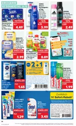 Gazetka promocyjna Kaufland - Prospekt - Gazetka - ważna od 01.11 do 01.11.2023 - strona 24 - produkty: Adidas, aktionspreis, aloe vera, angebot, bebivita, beutel, bio, body, body lotion, body milk, Brei, coupon, coupons, creme, deo, deospray, dusche, eis, ente, feuchtigkeitspflege, fleisch, frucht, gin, haarpflege, hipp, Lotion, milch, mundwasser, nivea, Odol, pflegedusche, quetschbeutel, reis, sofort-rabatt, Tasche, taschen, taschentücher, Tempo, Ti, tücher, vita, wasser, zahncreme, ZTE