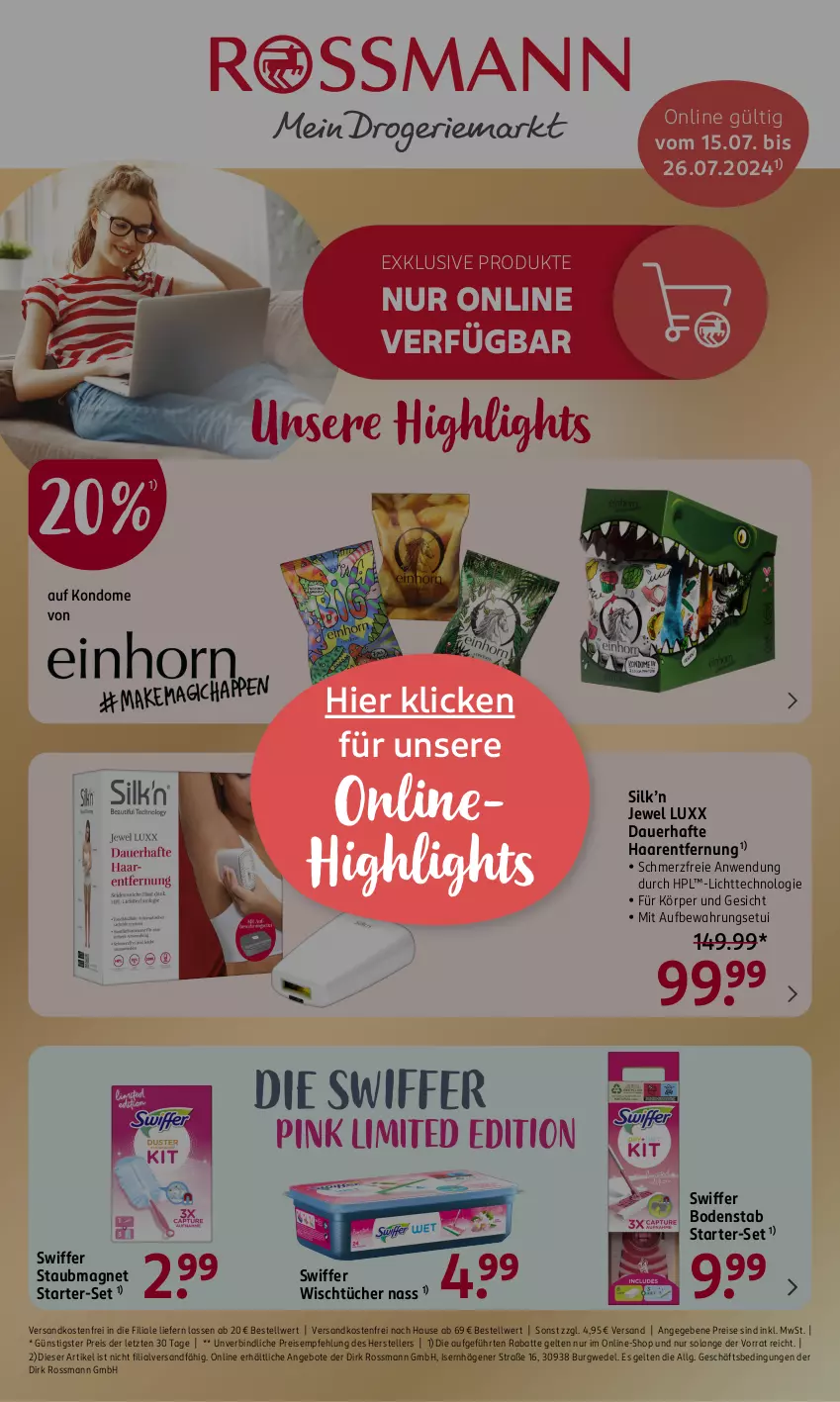 Aktueller Prospekt Rossmann - Prospekte - von 15.07 bis 19.07.2024 - strona 20 - produkty: angebot, angebote, auer, eis, elle, Haarentfernung, HP, Kondome, LG, ndk, reis, staubmagnet, swiffer, teller, Ti, tücher, versandkostenfrei, wedel, ZTE