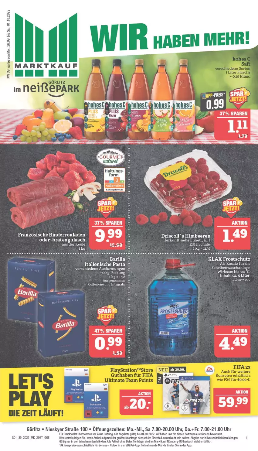 Aktueller Prospekt Marktkauf - Prospekt - von 25.09 bis 01.10.2022 - strona 1 - produkty: aktionspreis, angebot, angebote, barilla, beere, beeren, braten, deka, eis, gulasch, himbeer, himbeere, himbeeren, italienische pasta, nuss, pasta, reis, rind, rinder, Rinderroulade, rinderrouladen, rouladen, Schal, Schale, Ti, uhr