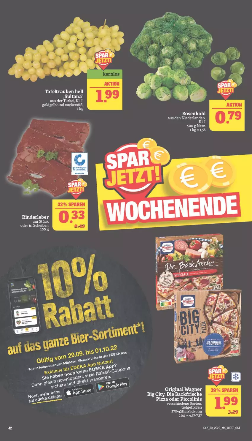 Aktueller Prospekt Marktkauf - Prospekt - von 25.09 bis 01.10.2022 - strona 42 - produkty: gin, original wagner, rosen, Rosenkohl, tafeltrauben, Ti, trauben, wagner, zucker