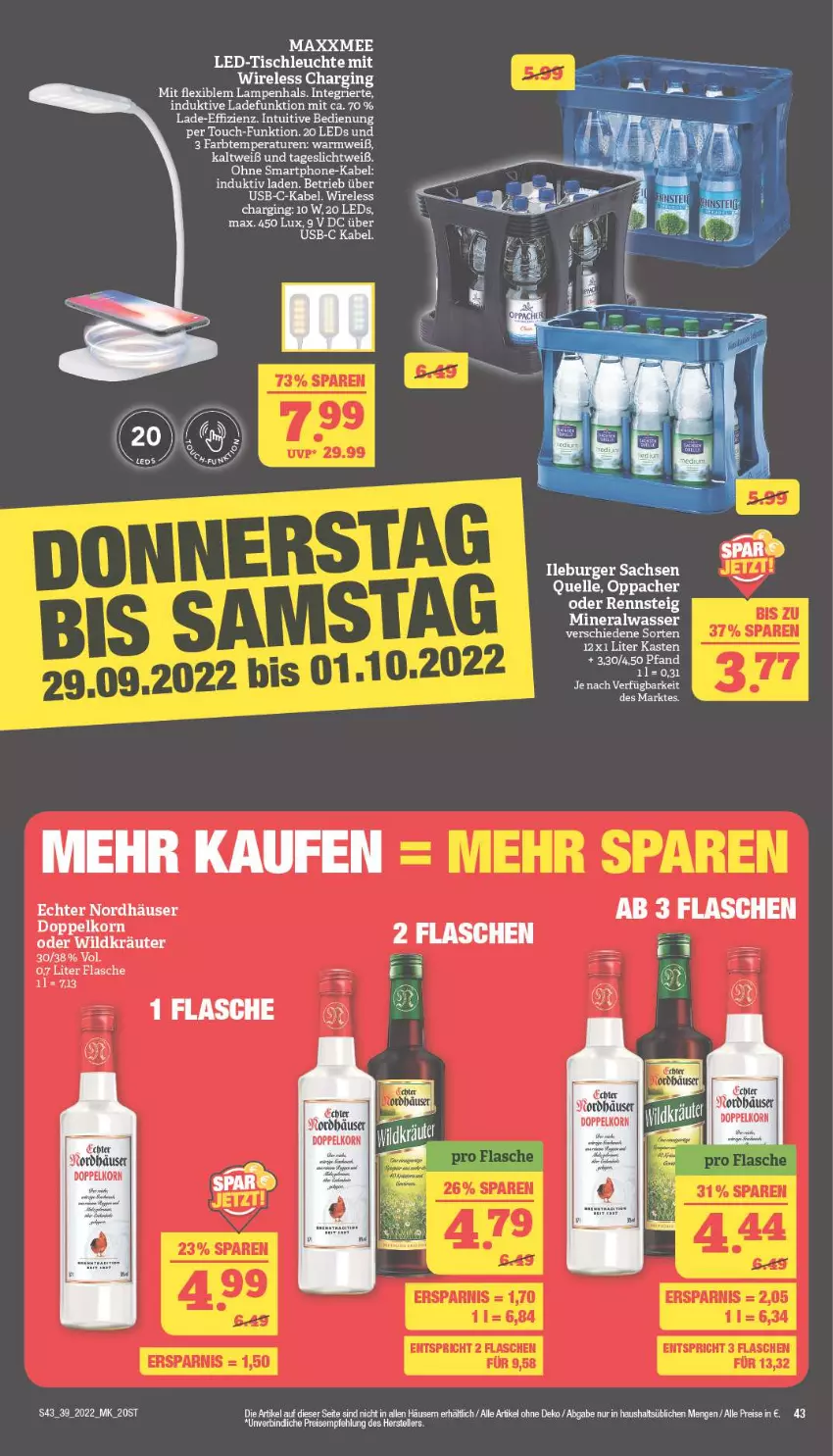 Aktueller Prospekt Marktkauf - Prospekt - von 25.09 bis 01.10.2022 - strona 43 - produkty: Alwa, burger, doppelkorn, eier, eis, elle, ente, flasche, gin, korn, led-tischleuchte, leds, Leuchte, LG, mineralwasser, reis, rel, sac, smartphone, teller, Ti, tisch, tischleuchte, usb, wasser, Wild