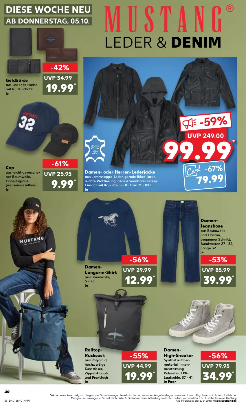 Aktueller Prospekt Kaufland - Prospekt - von 05.10 bis 11.10.2023 - strona 36 - produkty: angebot, angebote, aust, Bau, baumwolle, Cap, eis, Geldbörse, hose, Jacke, jeans, lamm, Ria, rucksack, sac, shirt, sneaker, Ti, wolle, zipper, ZTE