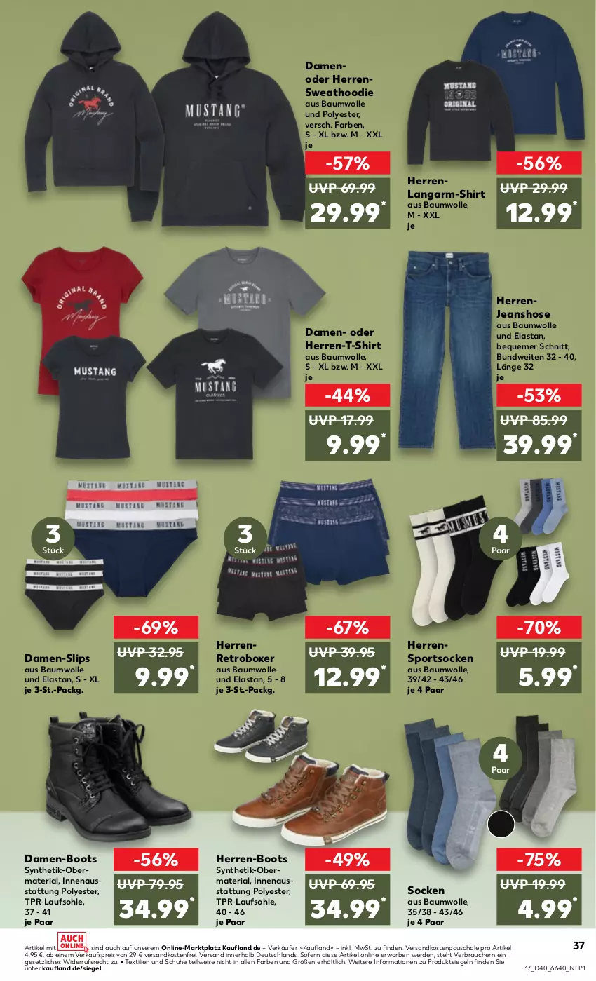 Aktueller Prospekt Kaufland - Prospekt - von 05.10 bis 11.10.2023 - strona 37 - produkty: Bau, baumwolle, Damen-Slip, damen-slips, eis, erde, herren-t-shirt, hose, jeans, ndk, Rauch, reis, Ria, Schal, Schale, schuhe, shirt, slip, slips, socken, Sport, sportsocken, T-Shirt, Ti, versandkostenfrei, wolle