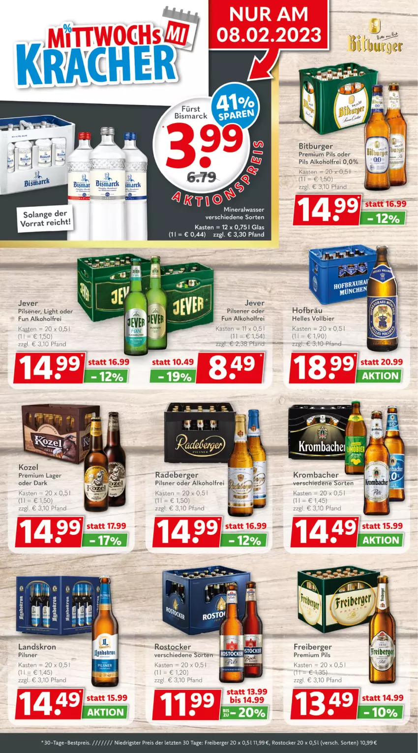 Aktueller Prospekt Getraenkeland - von 06.02 bis 18.02.2023 - strona 2 - produkty: alkohol, Berger, bestpreis, bier, bismarck, bitburger, burger, eier, eis, elle, Freiberger, jever, krombache, krombacher, pils, pilsener, pilsner, premium pils, radeberger, radeberger pilsner, reis, Rostocker, ZTE