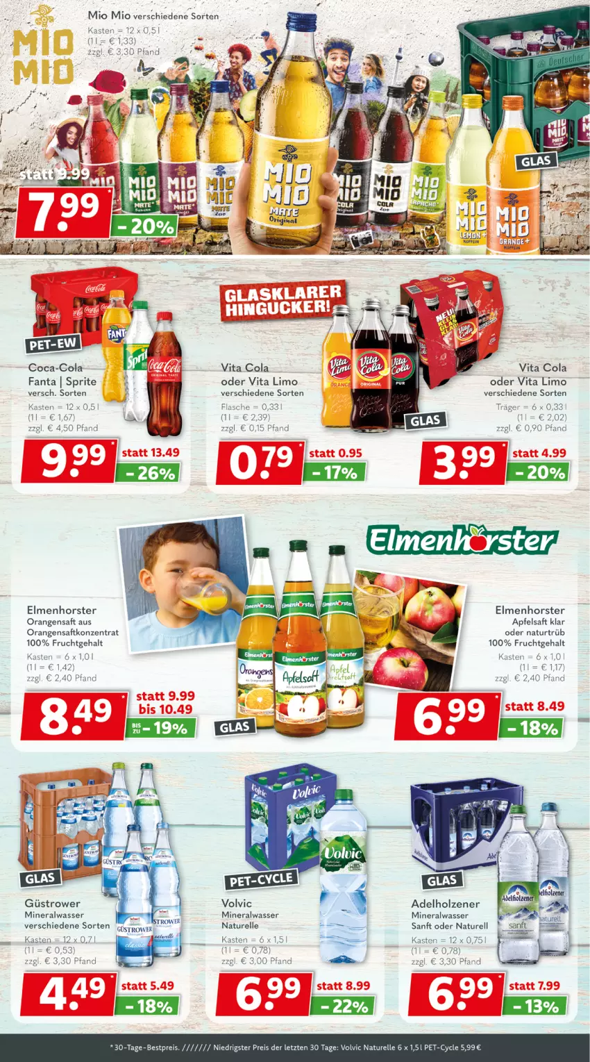 Aktueller Prospekt Getraenkeland - von 06.02 bis 18.02.2023 - strona 4 - produkty: adelholzener, Alwa, apfel, apfelsaft, bestpreis, coca-cola, cola, eis, elle, fanta, flasche, frucht, Holz, limo, mineralwasser, Mio Mio, natur, orange, orangen, orangensaft, reis, rel, saft, sprite, vita, Vita C, volvic, wasser, ZTE