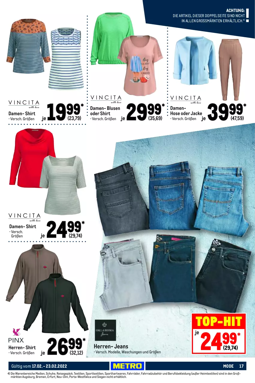 Aktueller Prospekt Metro - NonFood - von 17.02 bis 23.02.2022 - strona 17 - produkty: bluse, dell, eis, elle, Fahrrad, heimtextilien, hose, Jacke, jeans, kleid, Kleidung, Mode, reis, schuhe, shirt, Sport, Ti, top-hit