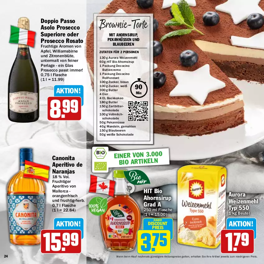 Aktueller Prospekt Hit - Feinkostbroschüre - von 25.11 bis 31.12.2024 - strona 24 - produkty: aktionspreis, apfel, auer, beere, beeren, beutel, bio, Blaubeer, blaubeere, Blüte, braun, brownie, butter, canon, cin, creme, discount, doppio passo, ecco, eier, eis, flasche, frucht, kakao, mandel, mandeln, mehl, milch, orange, orangen, passo, perla, prosecco, reis, rosato, schoko, schokolade, sirup, Ti, torte, vollmilch, Weiße Schokolade, weizenmehl, zitrone, zitronen, zucker