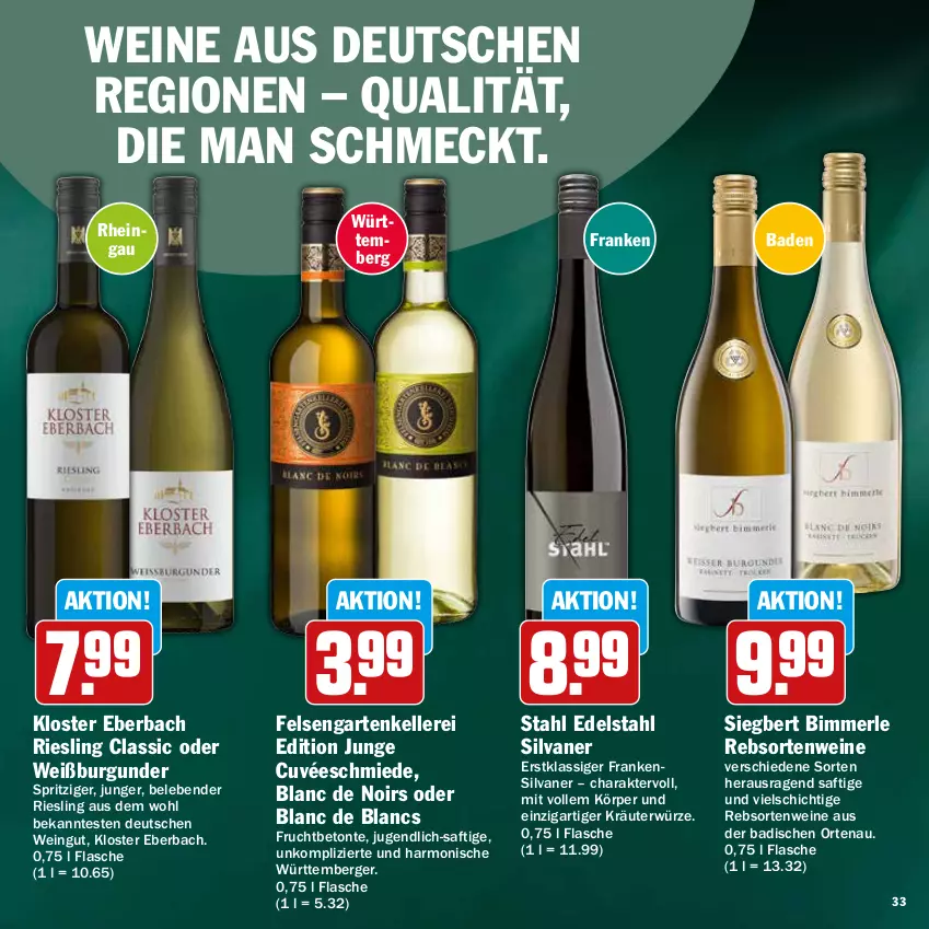 Aktueller Prospekt Hit - Feinkostbroschüre - von 25.11 bis 31.12.2024 - strona 33 - produkty: Bad, Berger, burgunder, cuvée, de blancs, edelstahl, elle, flasche, frucht, Garten, Kloster Eberbach, kräuter, merl, rebsortenweine, riesling, saft, silvaner, Ti, wein, weine, Weißburgunder